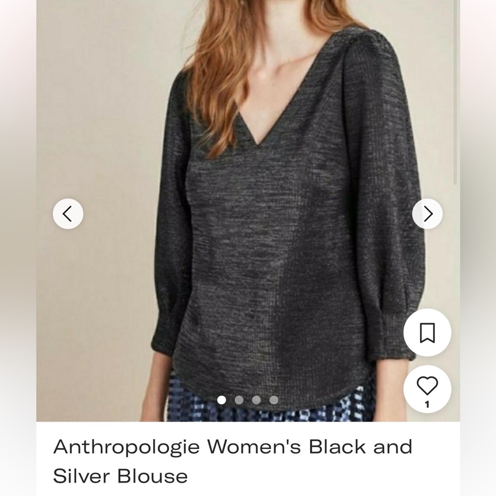 Anthropologie - RO&DE - black & silver sparkly v-neck top - size M